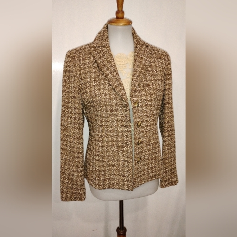 Woven Tweed Women's Jacket in Brown